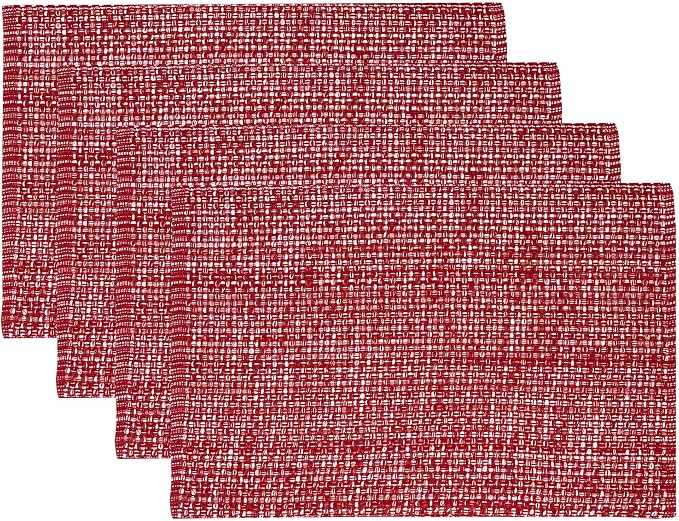 Placemats Set of 4-100% Cotton Two-Tone Rectangle Placemat for Dining Table - Over 15 Colors Available - Washable Table Decor for Kitchen, Farmhouse, Rustic, Durable for Everyday Use, Red