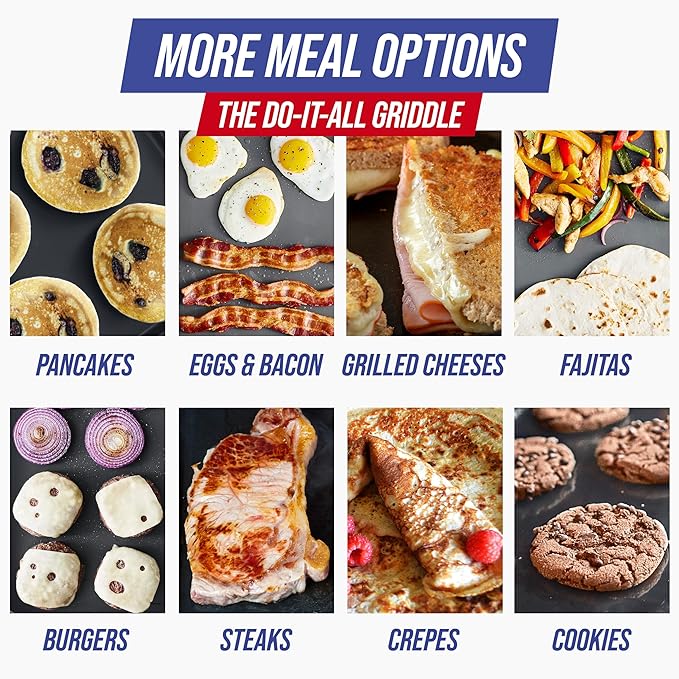 Blue Diamond 20" XL Electric Griddle, Graphite | PFAS-Free Ceramic Nonstick, Flat Top Grill/Griddle, Removable Drip Tray, Warming Drawer, Easy-Clean Design, Pancakes, Burgers