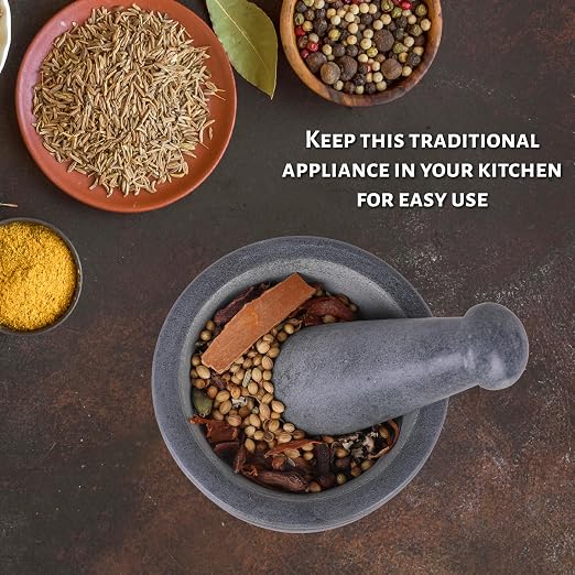 Mortar and Pestle, Made of Heavy Duty Polished Hard Stone, Natural Stone Grinder for Spices, Pastes, Herbs, Seasoning etc. (Symphony, Normal)