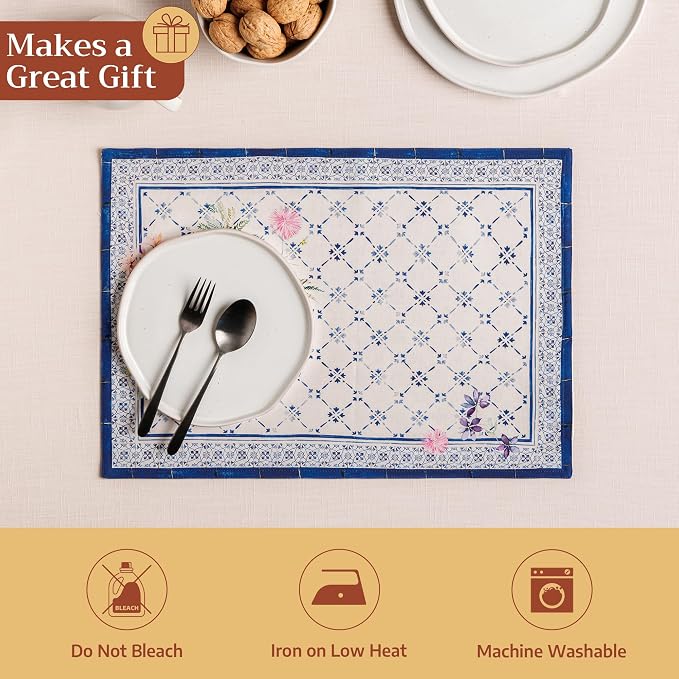 Maison d' Hermine Placemats Set of 4 Reusable 100% Cotton (13"x19") | Cloth Place Mats Washable Table Mats for Kitchen Dining Party Wedding Hotel Home Restaurant Spring Summer - Faience