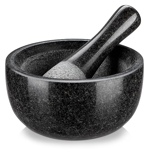 Velaze Large Mortar and Pestle Set,Granite,2 Cup Capacity | 6.3 Inch Pestle,16 oz Molcajete,Herb Crusher, Spice Grinder,Guacamole Bowl,Heavy Granite Stays Stable, Natural Unpolished