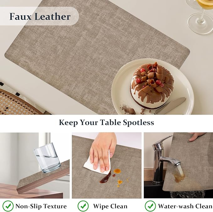 FROMHEART Faux Leather PU Placemats Set of 8 (Light Coffee,11.8" x 17") | Waterproof,Heat/Oil Stain-Resistant Table Mat–Reversible,Non-Slip,Easy to Clean Place Mats for Kitchen,Dining,Indoor/Outdoor