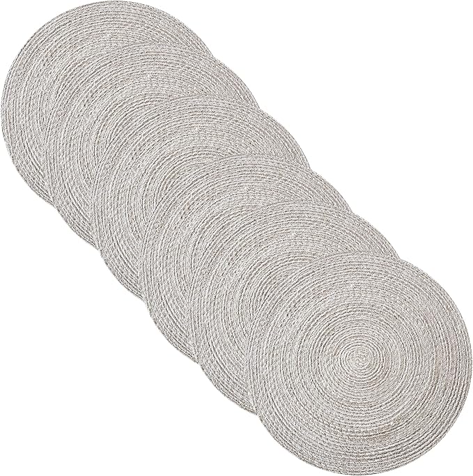 Round Placemats Set of 4-100% Cotton Two-Tone Placemat for Dining Table - Woven Braided Table Setting Place Mat - Washable Table Decor for Kitchen, Farmhouse, Rustic, Everyday Use, Gray