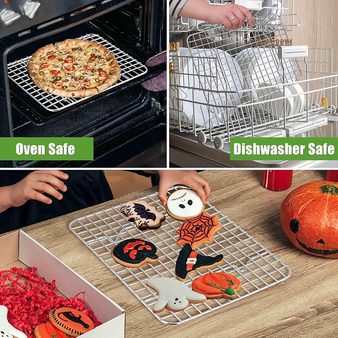 Homikit 2 Pack Cooling Rack Set, 8.7" x 6.3" Stainless Steel Baking Rack for Bacon Bread Pizza, Mini Metal Wire Oven Racks for Cooking Fit Small Toaster Oven Pan, Rust Free & Dishwasher Safe