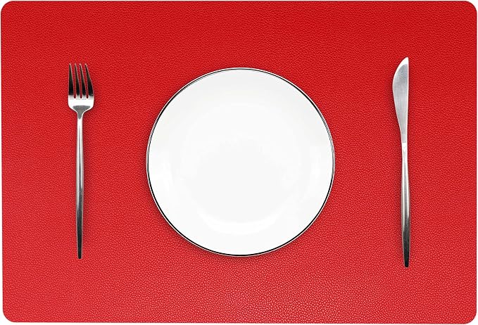 Jovono Wipeable Leather Table Mats, Waterproof Heat-Resistant, Easy to Clean, Set of 6, Red