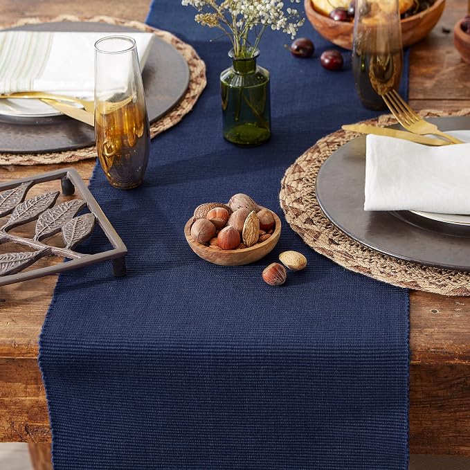 DII Basic Everyday Ribbed Tabletop 100% Cotton, Table Runner, 13x72, Nautical Blue