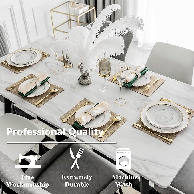 Home Brilliant Linen Placemats Set of 4 Heat Resistant Dining Table Cloth Place Mats Kitchen Table Mats Placemats Table Decor, Natural Linen