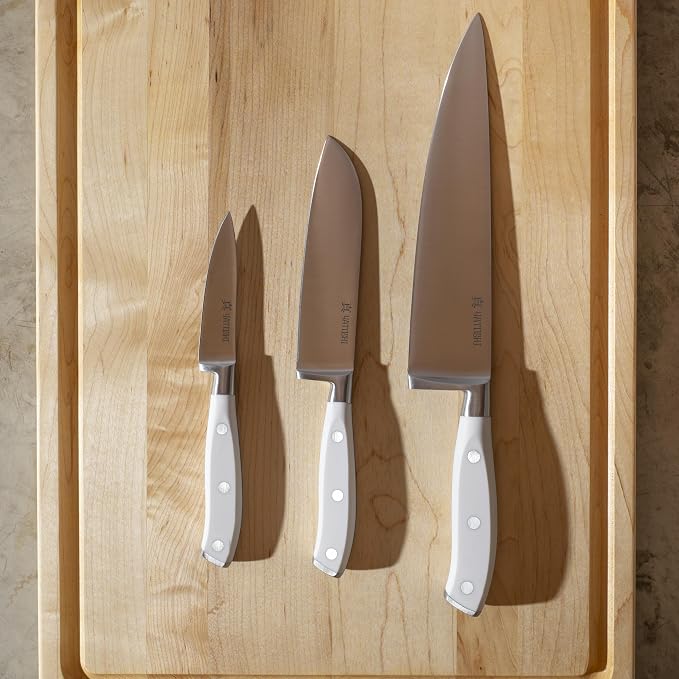 Yatoshi Magnetic Kitchen Knife Block Set 6 Pcs White - Pro Kitchen Knife Set Ultra Sharp High Carbon Steel