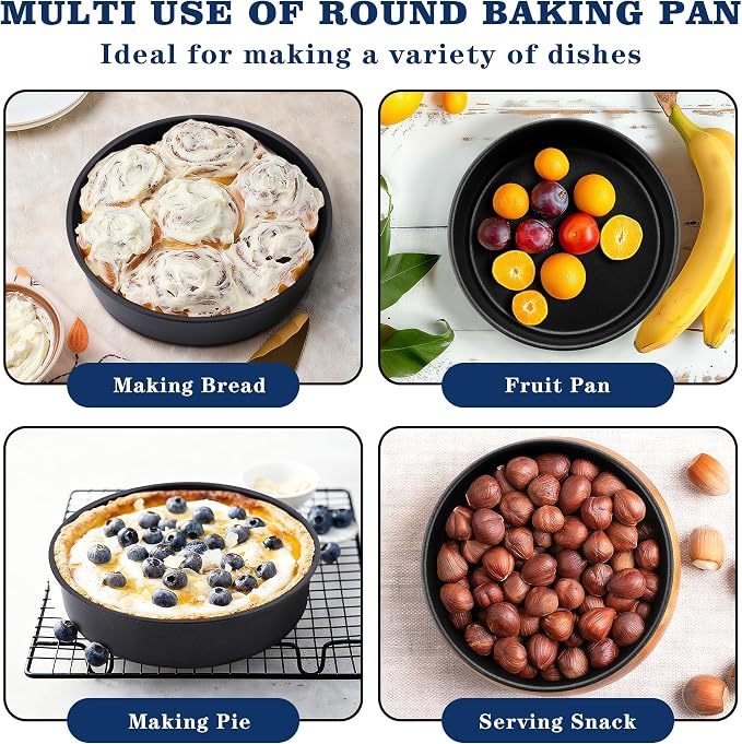 E-far 9 Inch Cake Pan, 3PCS Nonstick Stainless Steel Baking Cake Pans Tins | Round Smash Bakeware Baking for Birthday Layer Cake/Cheesecake, Straight Side, Non-Toxic & Healthy, Leakproof & Easy Clean