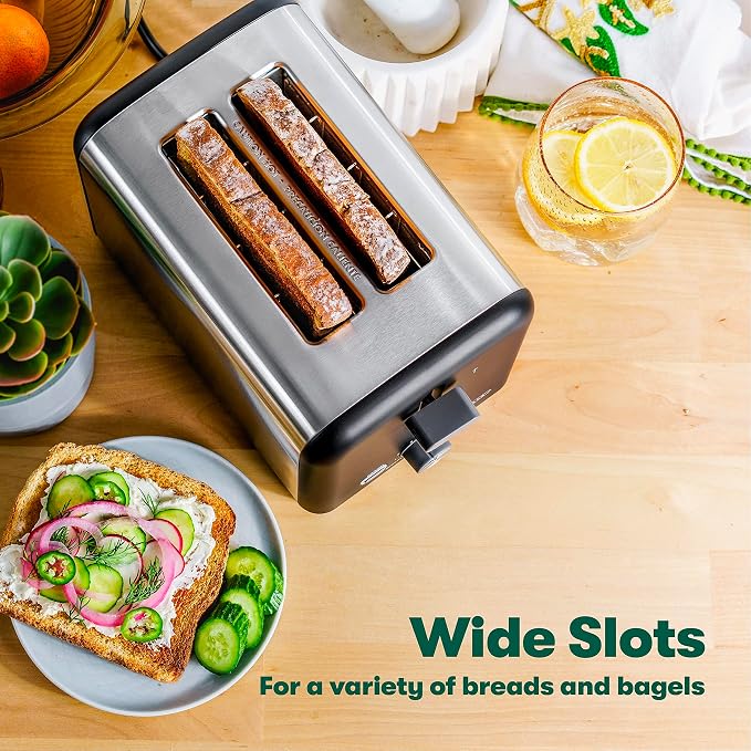 bella 2 Slice Toaster, Wide Slots, Stainless Steel/Black