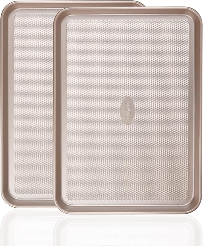 Baker's Secret 2 Pack Jelly Roll Pan 15.75x10.9', Commercial Cookie Sheets for Baking with Diamond Texture Surface, 100% Thicker Carbon Steel Baking Sheet for Oven, Nonstick Cooking Tray