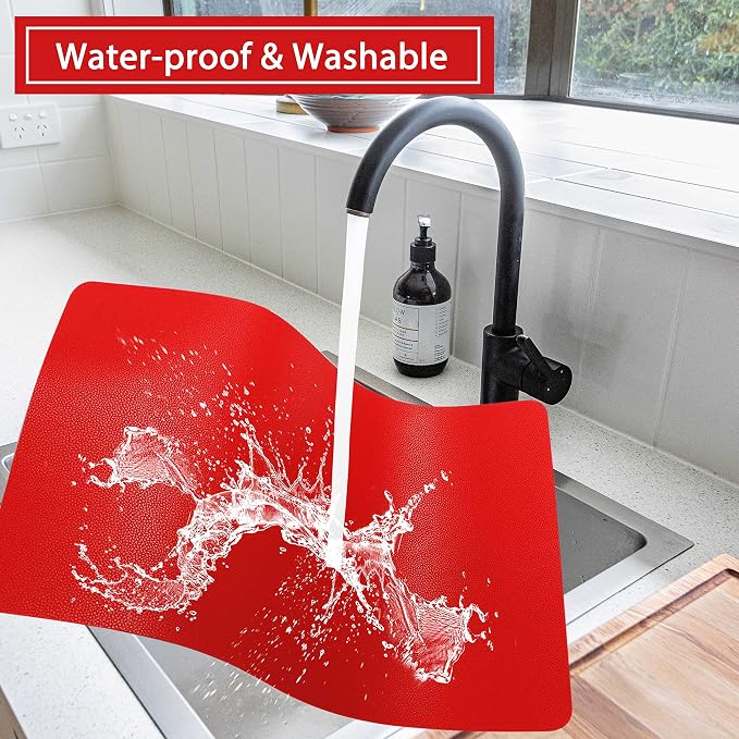 Wipeable Placemats Leather Table Mats Waterproof Heat-Resistant Easy to Clean for Dining Table Set Kitchen Table (2, Red)