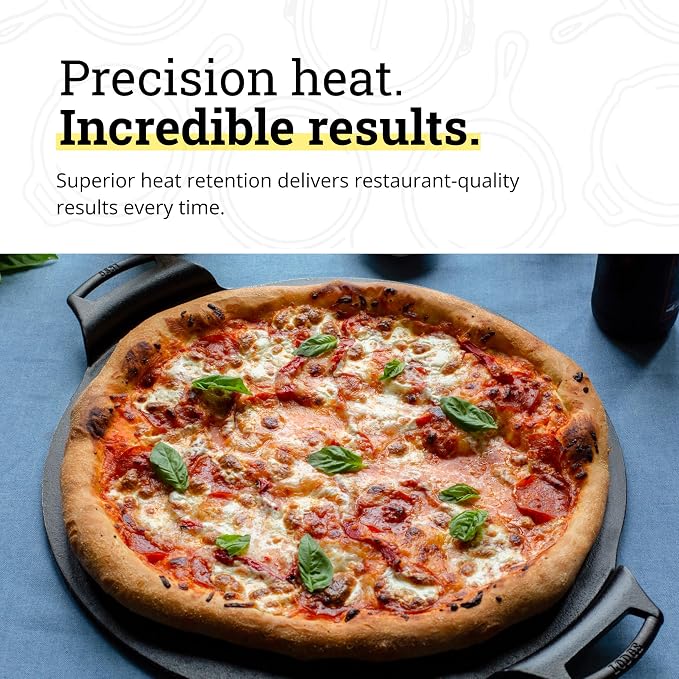 Lodge Seasoned Cast Iron Pizza Pan 15 Inch - Pre-Seasoned, Round Pizza Pan with Dual Assist Handles - Even Heat Distribution- PFAS-Free, Non-Toxic Cookware - Oven Safe