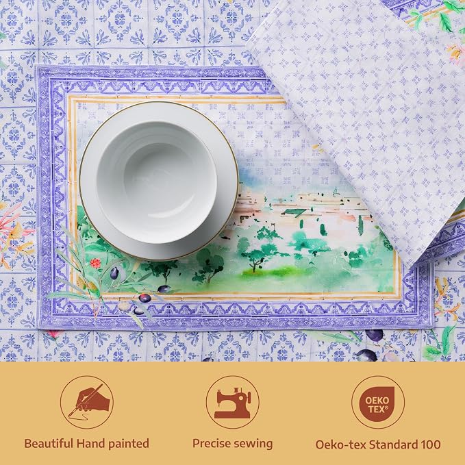 Maison d' Hermine Placemats Set of 4 Reusable 100% Combed Cotton (13"x19") | Cloth Place Mats Washable Table Mats for Kitchen Dining Party Wedding Hotel Home Restaurant Spring Summer - Luberon