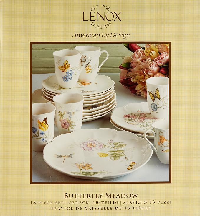 Lenox Butterfly Meadow Porcelain 18-Piece Dinnerware Set for 6 | ceramic, dishwasher safe, microwave safe | plates and bowls sets for kitchen and dining | 10.75 inch plate