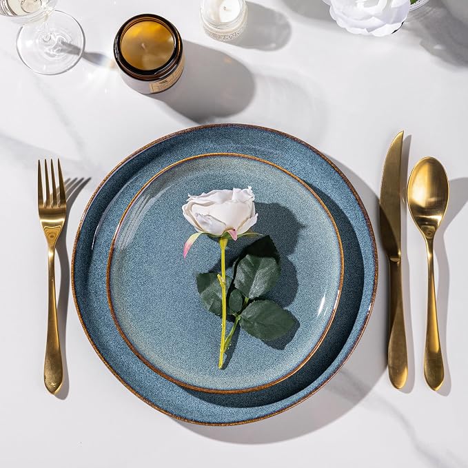 AmorArc Ceramic Dinnerware Sets for 8, 24Pcs Plates and Bowls Sets Dishes | Stoneware Handmade Reactive Glaze Dinner Set, Highly Scratch Resistant | Dishwasher & Microwave Safe Dishware