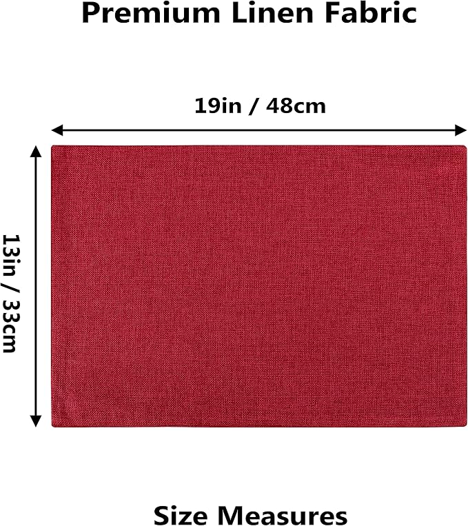 Home Brilliant Placemats Set of 6 Red Place Mats Decoration Heat Resistant Dining Table Place Mats Machine Washable Kitchen Table Mats, 13x19 inch, Burgundy