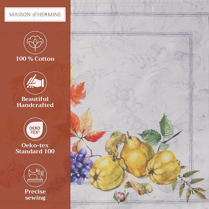 Maison d' Hermine Placemats Set of 4 Reusable 100% Cotton (13"x19") | Cloth Place Mats Washable Table Mats for Kitchen Dining Party Wedding Hotel Home Thanksgiving Christmas - Fruit D'Hiver