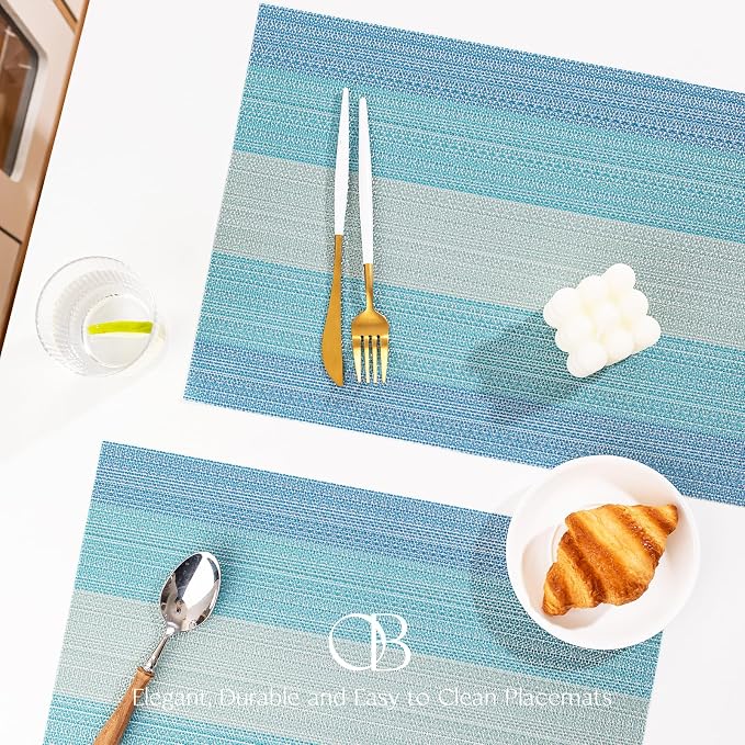 Placemats Set of 4 - Easy Clean Woven Vinyl Placemats for Dining Table, Indoor/Outdoor Place Mats, Washable PVC Table Mats（Ocean Geode）