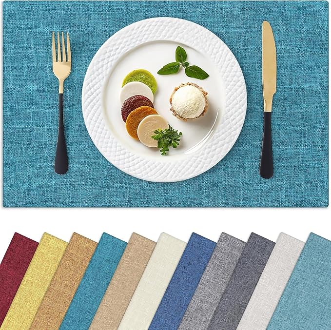 Homaxy Cloths Placemats for Dining Table Set of 8, 13" x 19", Teal | Heat Resistant, Washable, Cotton Linen Blend Table Mats, Easy to Clean Place Mats, Indoor Outdoor