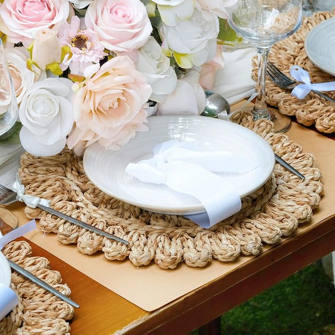 11.8" Corn Husk Woven Round Placemats Set of 4 - Wicker Boho Farmhouse Placemats - Rattan Table Mats Like Water Hyacinth for Dining Table, Wedding, Home