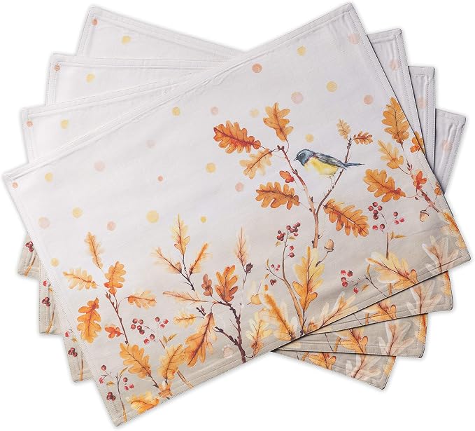 Maison d' Hermine Placemats Set of 4 Reusable 100% Cotton (13"x19") | Cloth Place Mats Washable Table Mats for Kitchen Dining Party Wedding Hotel Home Thanksgiving Christmas - Oak Leaves