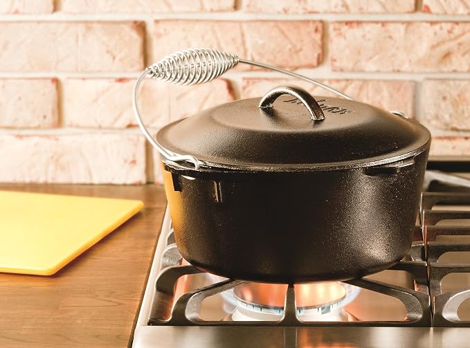 Lodge Seasoned Cast Iron Dutch Oven with Bail Handle - Heavy Duty Campfire Ready Cooking Pot with Lid for Indoor & Outdoor Cooking - 5 Quart