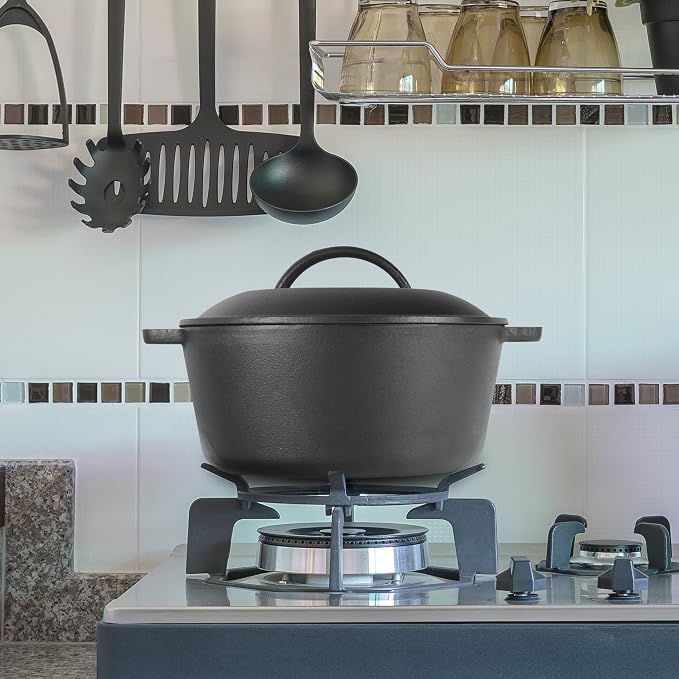Commercial Chef 5-Qt. Dutch Oven with Lid, Pre-Seasoned Cast Iron, CHFL545 | Integrated Handles, Works on All Cooktops Including Induction, Outdoor Cookware for Campfires or Grills