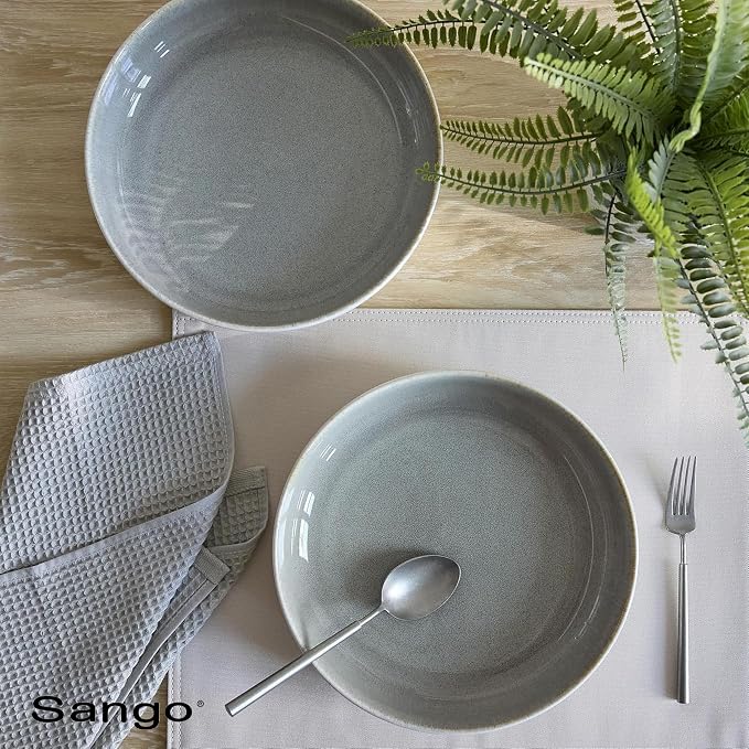 SANGO Resona Moss Large Serving Bowl (Set of 2), 64.25 oz, 10" Stoneware Bowls for Pasta, Salad & Dinner, Big Ceramic Bowls for Entertaining with Glossy Reactive Glaze, Dishwasher & Microwave Safe