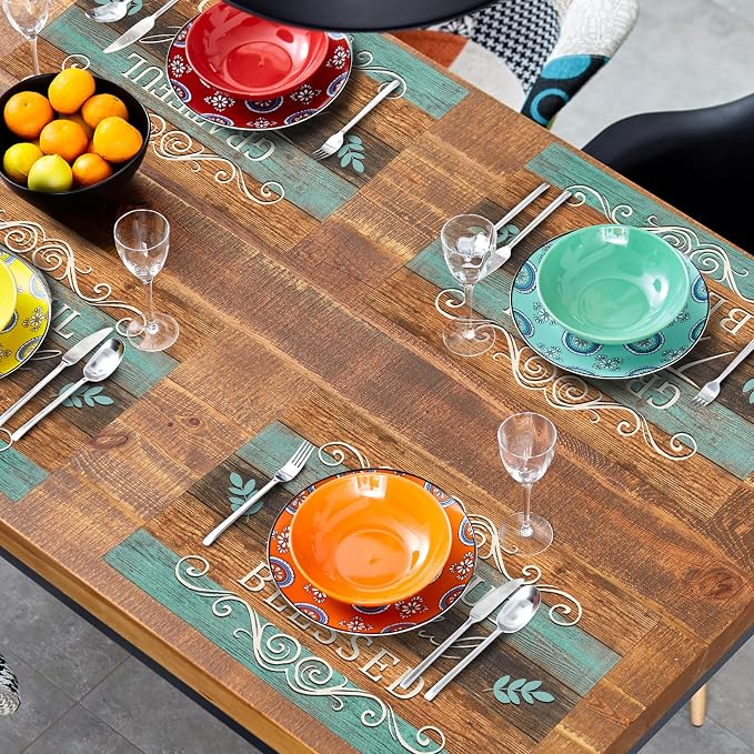 Thankful Placemats Set of 4 18x12 Inch Grateful Blessed Linen Place Mats Heat-Resistant Washable Wipeable Farmhouse Table Mat for Party Kitchen Dining Room Dinner Table Decor