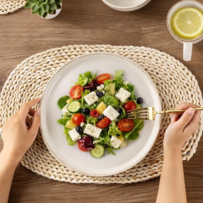 AmorArc Dinnerware Sets for 8, 24 Pieces Ceramic Plates and Bowls Set | Scratch Resistant Stoneware Dishes Set, Dishwasher & Microwave Safe, Light Beige