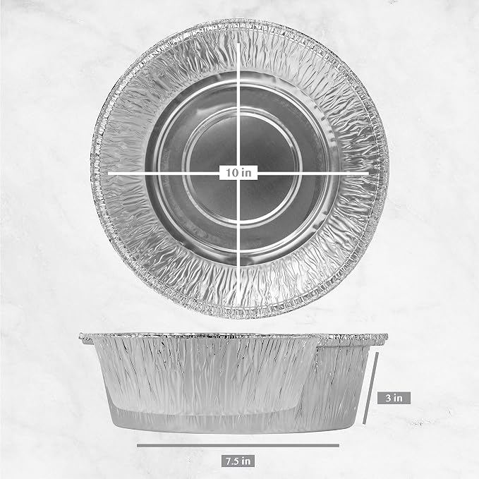 PLASTICPRO 10'' Inch Round Deep Tin Foil Pans Disposable Aluminum, Freezer & Oven Safe - For Baking, Cooking, Storage, Roasting, & Reheating, Pack of 10