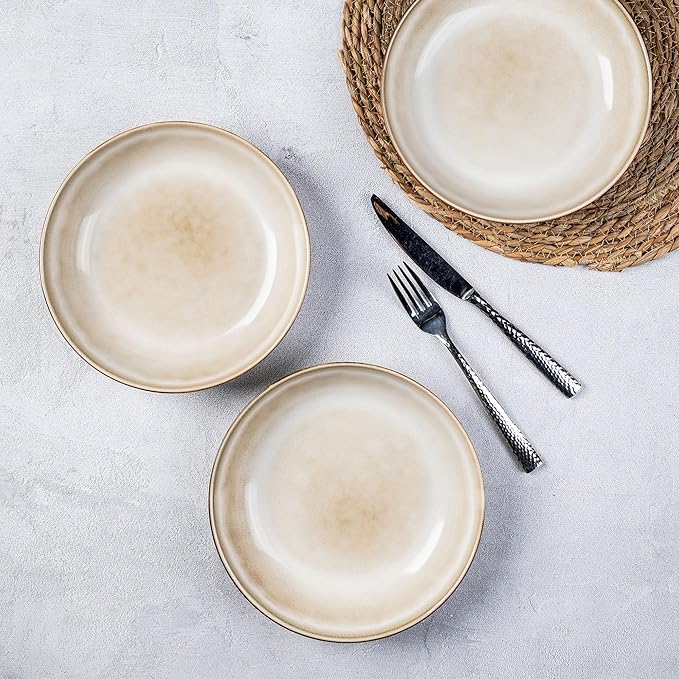 AmorArc 8.5’’ Ceramic Pasta Bowls Set of 6, 36oz Large Stoneware Bowls Set | Large Dinner Serving Bowls Set, Wide Bowl Plate for Pasta,Salad, Soup, Microwave Safe, Reactive Glaze-Cappuccino