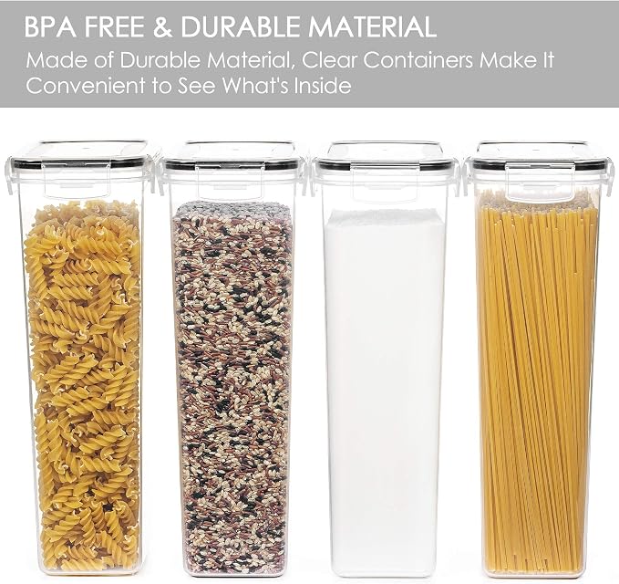 Vtopmart Airtight Food Storage Containers, 4 Pack, 2.8L, Black | Airtight BPA-Free Containers, Pasta Flour & Sugar Storage, Food Preservation, Lidded Canisters, Organized Pantry Storage