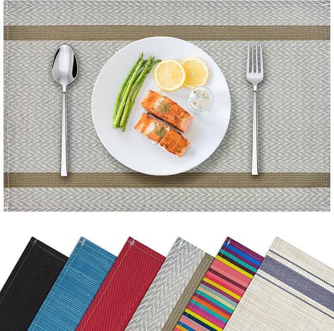 Beige Placemats Set of 4, 12x18 Inch Faux Linen Table Mats | Heat Resistant and Washable Design, Easy to Clean Surface for Dining Rooms, Kitchens, Outdoor Parties and Everyday Home Decor