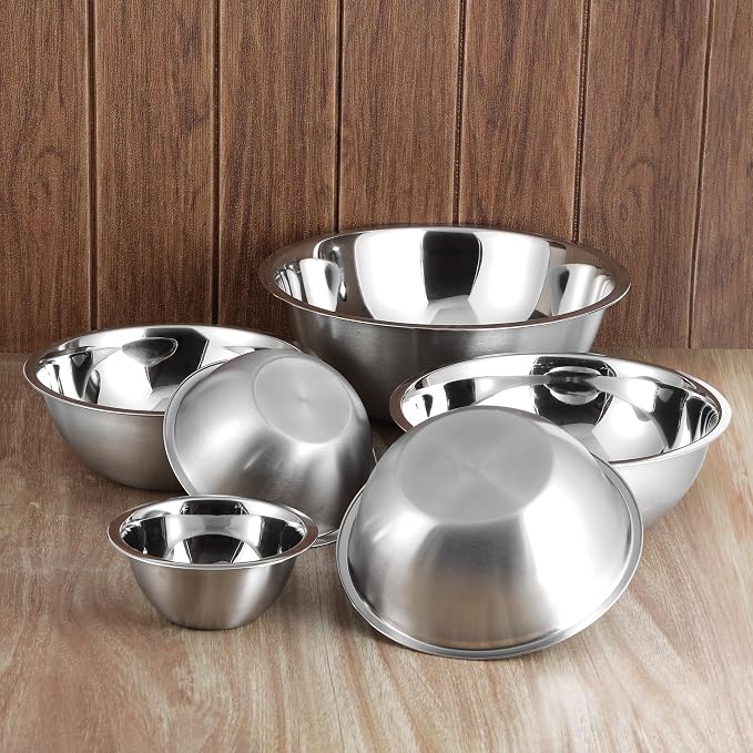 YBM HOME 5 Quart Stainless Steel Premium Mixing Bowl – Heavy Duty Deep Prep Bowl for Baking, Cooking, Dough Mixing, Salad Serving & Commercial Kitchen Use