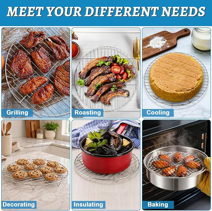 P&P CHEF Round Cooking Rack, Cooling Rack for Steamer, 10.5”, Silver | 3 Pack Stainless Steel Baking Rack for Grilling Roasting, Fits Air Fryer, Canning Pot, Oven & Dishwasher Safe, Non-toxic