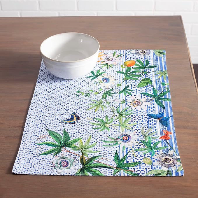 Maison d' Hermine Placemats Set of 4 Reusable 100% Cotton (13"x19") | Cloth Place Mats Washable Table Mats for Kitchen Dining Party Wedding Hotel Home Restaurant Spring Summer - Passiflora