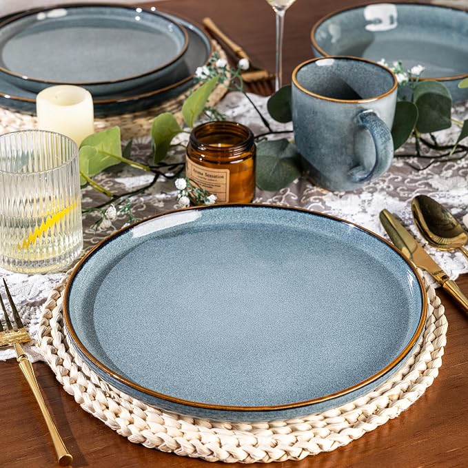 GBHOME Dinnerware Sets for 6, 18 Pieces Ceramic Plates and Bowls Set | Scratch Resistant Stoneware Dishes Set, Dishwasher & Microwave Safe, Reactive Glaze-Space Blue