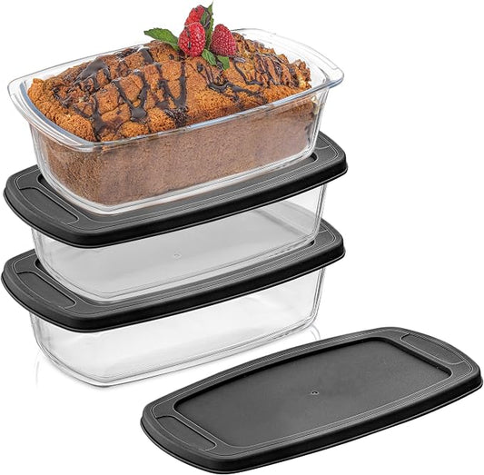 JoyJolt 3pc Loaf Pans for Baking Bread with Lids Baking Set. 1.9 Quart, Large Rectangular Baking Dish With Lid. Oven Pan, Banana Bread Pan, Lasagna Pan Deep with Lid, Bread Saver Container Airtight