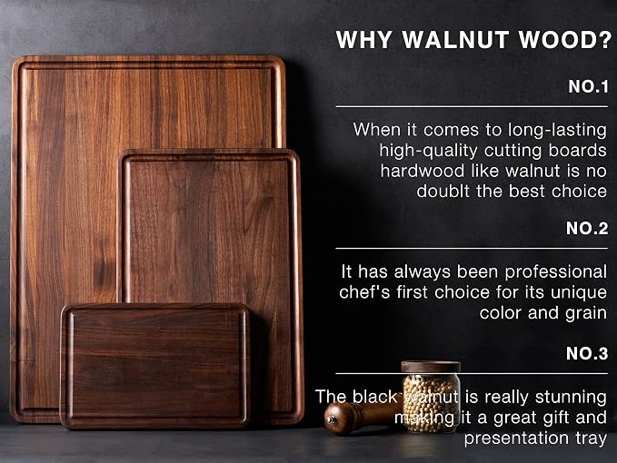 XXL Large Edge Grain Walnut Wood Cutting Board for Kitchen 24x18 in | Juice Groove Handles, Non-slip Mats,Thick Reversible Butcher Block, Cheese Charcuterie Board