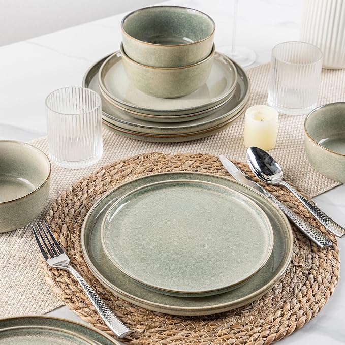 AmorArc Stoneware Dinnerware Sets for 6, 18Pcs Plates and Bowls Sets Dishes | Ceramic Round Reactive Glaze Dishes Set, Highly Scratch Resistant | Dishwasher & Microwave Safe Dishware