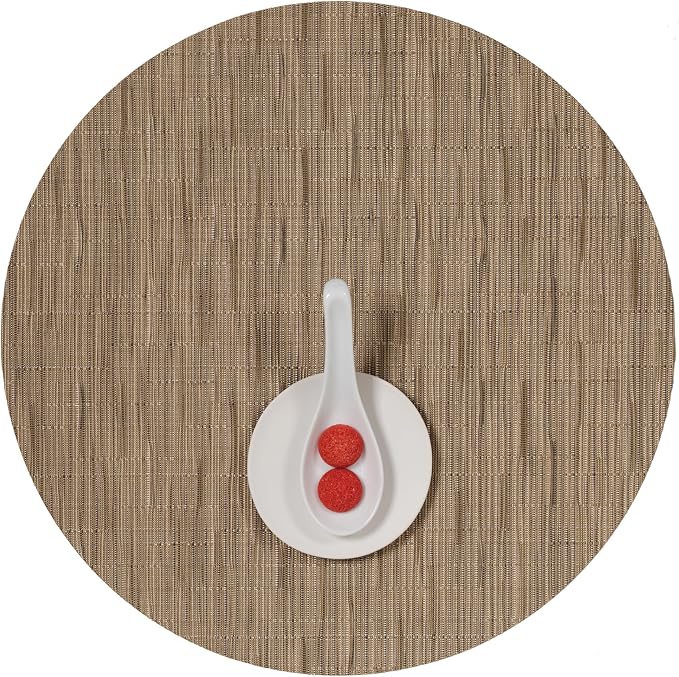 Chilewich Bamboo Placemats Set of 4, Round Woven Placemats | Reusable, Stain-Resistant, Indoor/Outdoor Tabletop Protection, 15", Camel