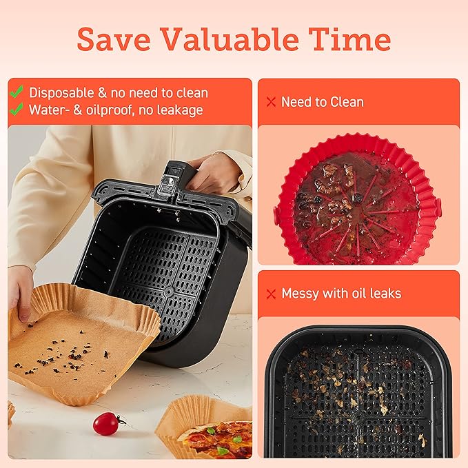 COSORI Small Air Fryer Oven 2.1 Qt, 4-in-1 Mini Airfryer, Space-saving & Low-noise, Nonstick and Dishwasher Safe Basket, 30 In-App Recipes & Air Fryer Liners, 100 PCS Square Disposable Paper Liners