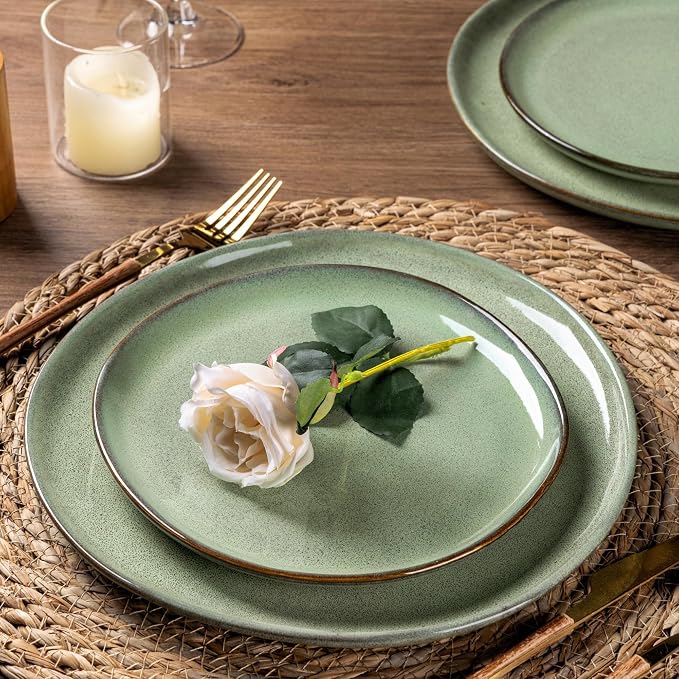 AmorArc Ceramic Dinnerware Sets for 4, 12Pcs Plates and Bowls Sets Dishes | Stoneware Handmade Reactive Glaze Dinner Set, Highly Scratch Resistant | Dishwasher & Microwave Safe Dishware