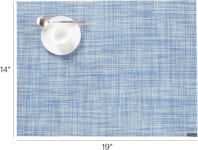 Chilewich Mini Basketweave Placemats, Woven Rectangle Placemats Set of 4 | Easy Care Woven Tabletop Textiles, Indoor/Outdoor, Chambray, 19" x 14"