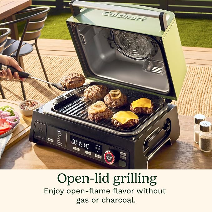 Cuisinart Outdoor Electric Grill, 8-in-1 Air Fryer/Grill/Smoker, 154 sq in | Cuisinart FlavorBoost 8-in-1 outdoor electric grill, 1800W small electric grill with air fryer & wood-pellet drawer, CEG-1302