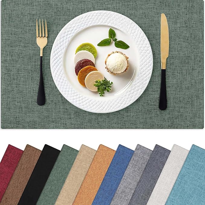 Homaxy Cloths Placemats for Dining Table Set of 6, 13" x 19", Green | Heat Resistant, Washable, Cotton Linen Blend Table Mats, Easy to Clean Place Mats, Indoor Outdoor