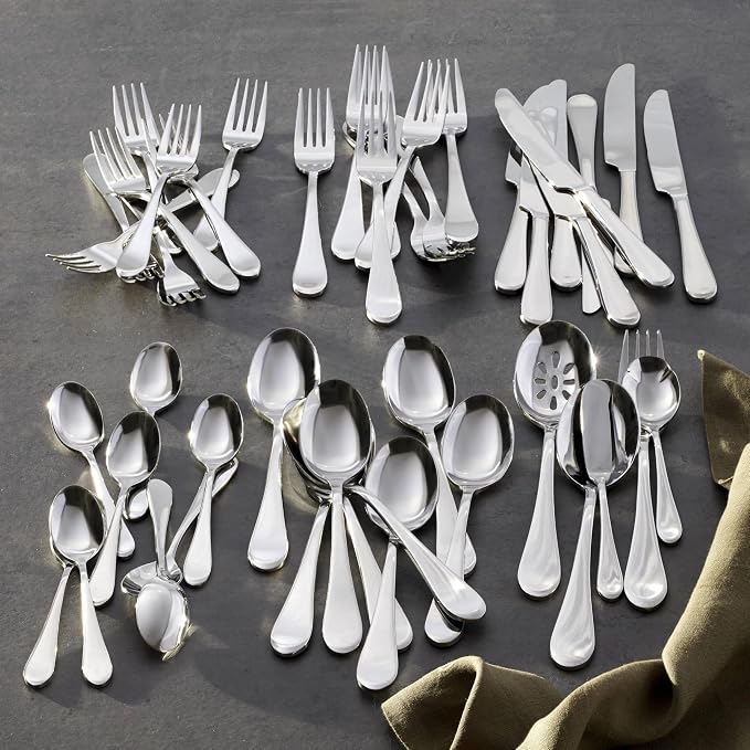 Oneida Icarus 45-Piece Flatware Set, Service for 8, Silver | mirror finish, dishwasher safe | includes serving spoons and utensil set | heavy duty, cutlery set for kitchen and dining