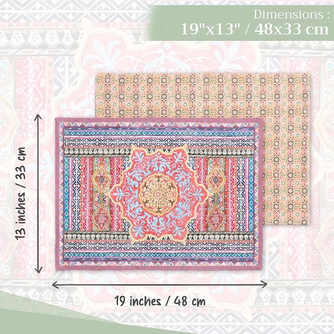Maison d' Hermine Placemats Set of 4 Reusable 100% Cotton (13"x19") | Cloth Place Mats Washable Table Mats for Kitchen Dining Party Wedding Hotel Home Thanksgiving Christmas - Ispahan